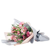 Blushing Notes Mixed Rose Bouquet. Pink Roses and Other Filler Flowers and Leaves Beautifully Gathered Together with Designer Twine or Ribbons in a Floral Wrap. Mixed Flower Gifts from Heart & Thorn USA - Same Day USA Delivery.