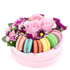 French Soirée Floral Gourmet Box Set. Roses, Carnations, Macaroons and Fresh Flowers. Gourmet Gifts from Heart & Thorn USA - Same Day USA Delivery.