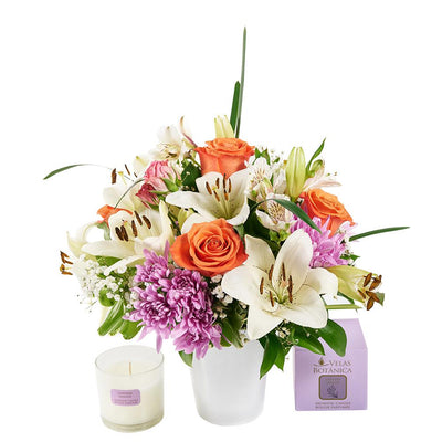 Heavenly Scents Flowers & Candle Gift from Heart & Thorn USA - Flower Gift Basket - USA Delivery