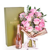 Mother's Day 12 Stem Pink Rose Bouquet with Box & Champagne from Heart & Thorn USA - Flower Gift Basket - USA Delivery