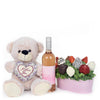 Mother’s Day Pink Wine, Bear & Chocolate Covered Strawberry Gift Tin from Heart & Thorn USA - Chocolate Gift Basket  - USA Delivery