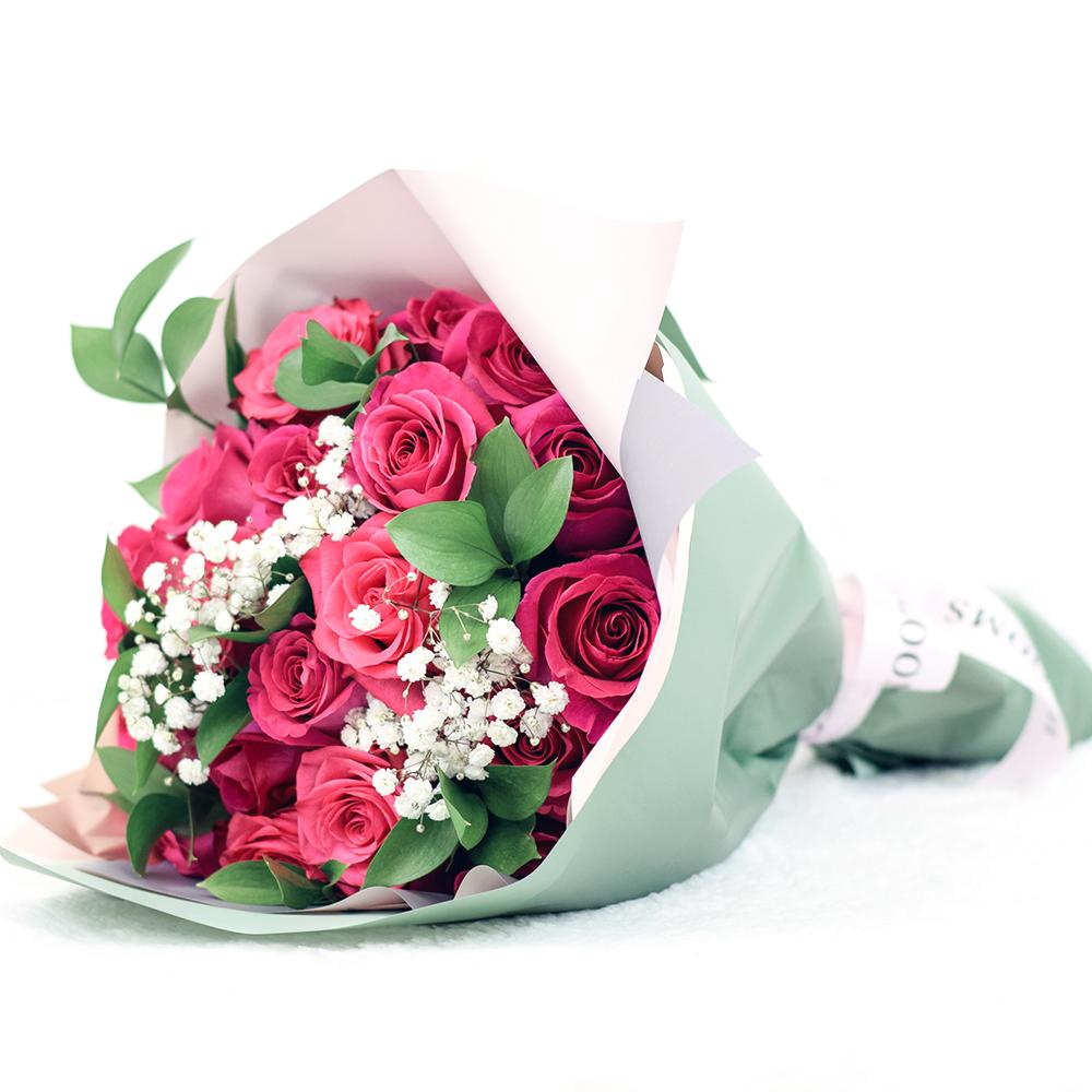 Pink Passion Rose Bouquet - Heart & Thorn flower delivery - pink rose bouquet in floral wrap