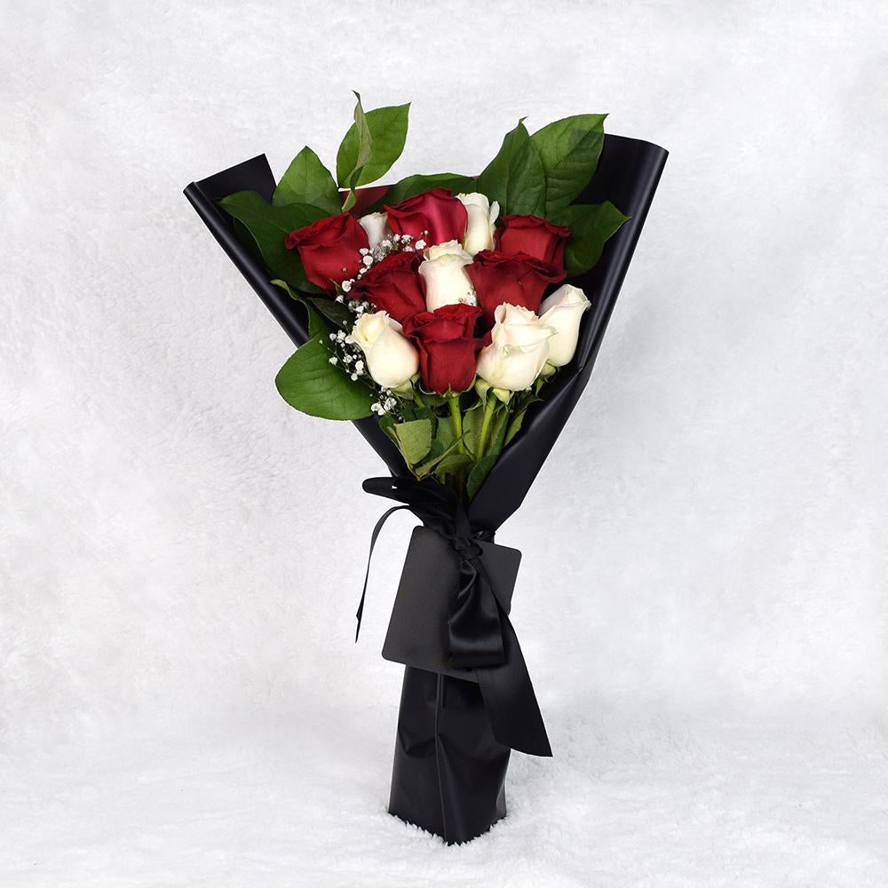 Valentine's Day 12 Stem Red & White Rose Bouquet, Heart & Thorn USA Same Day Flower Delivery, roses, Valentine's Day gifts