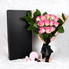 Valentine’s Day Dozen Pink Rose Bouquet With Box & Chocolate