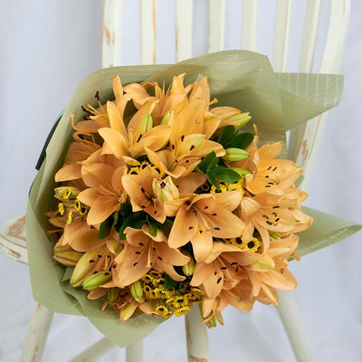 Amber Celebration Lily Bouquet - Heart & Thorn flower delivery - USA delivery