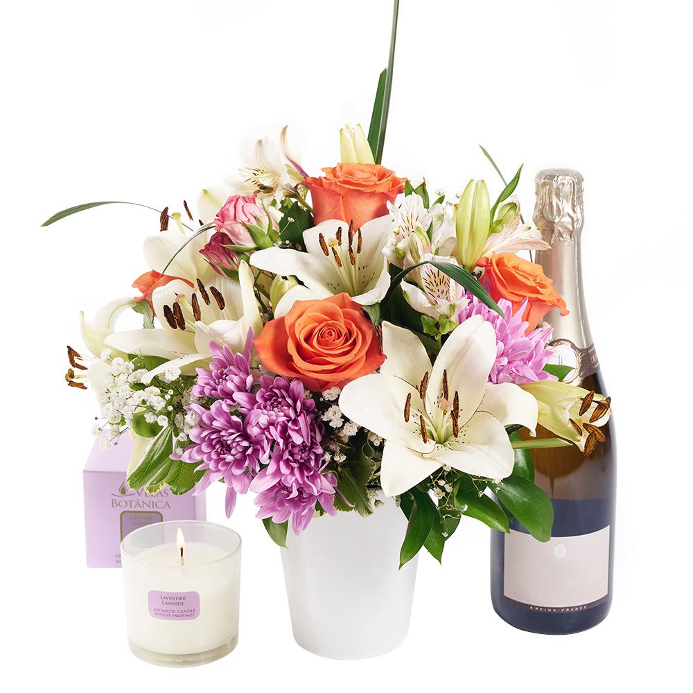 Beautifully Fragrant Flowers & Champagne Gift from Heart & Thorn USA - Flower Gift Basket - USA Delivery