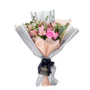 Blushing Notes Mixed Rose Bouquet. Pink Roses and Other Filler Flowers and Leaves Beautifully Gathered Together with Designer Twine or Ribbons in a Floral Wrap. Mixed Flower Gifts from Heart & Thorn USA - Same Day USA Delivery.