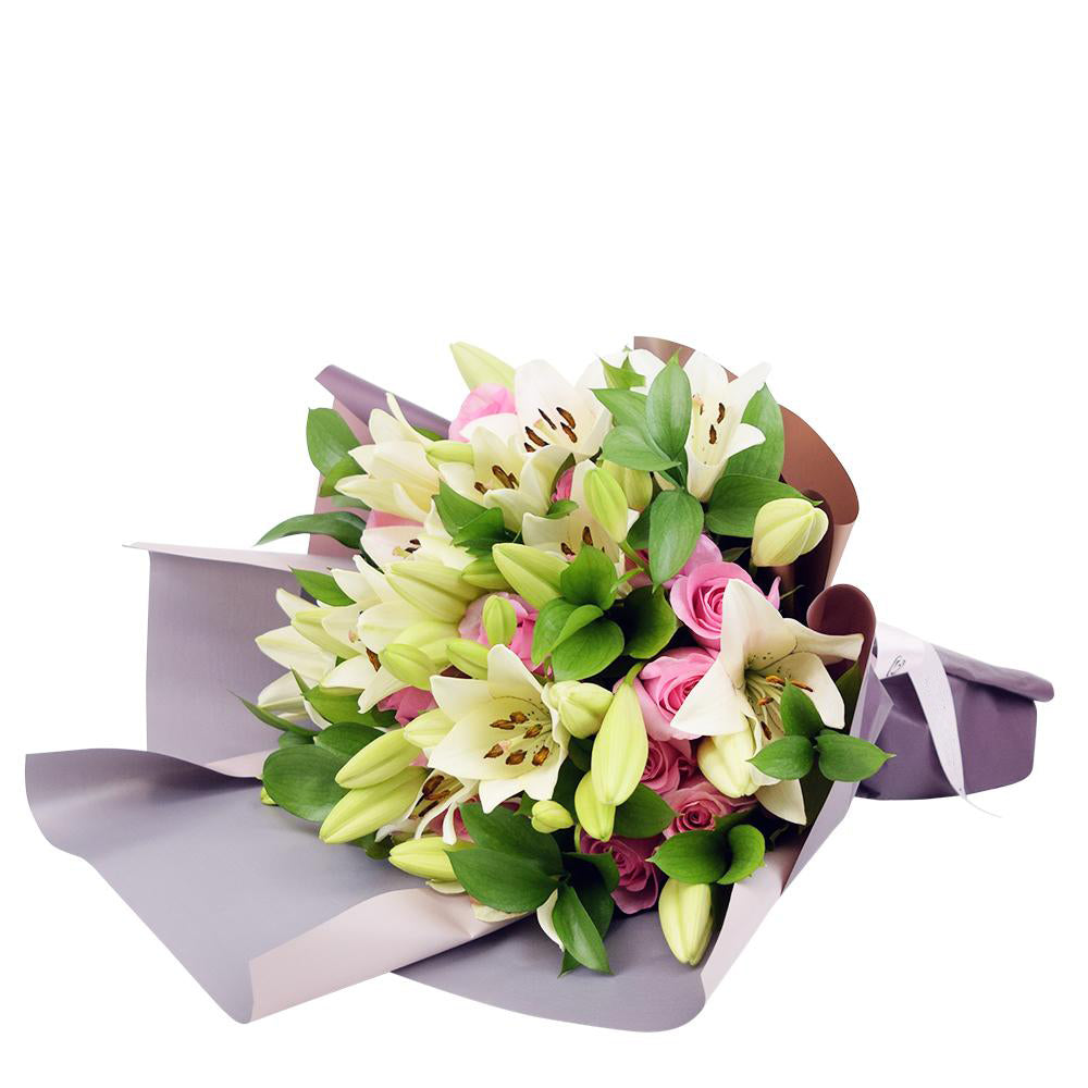 Kiss of Pink Rose & Lilies Bouquet - Heart & Thorn flower delivery - USA delivery