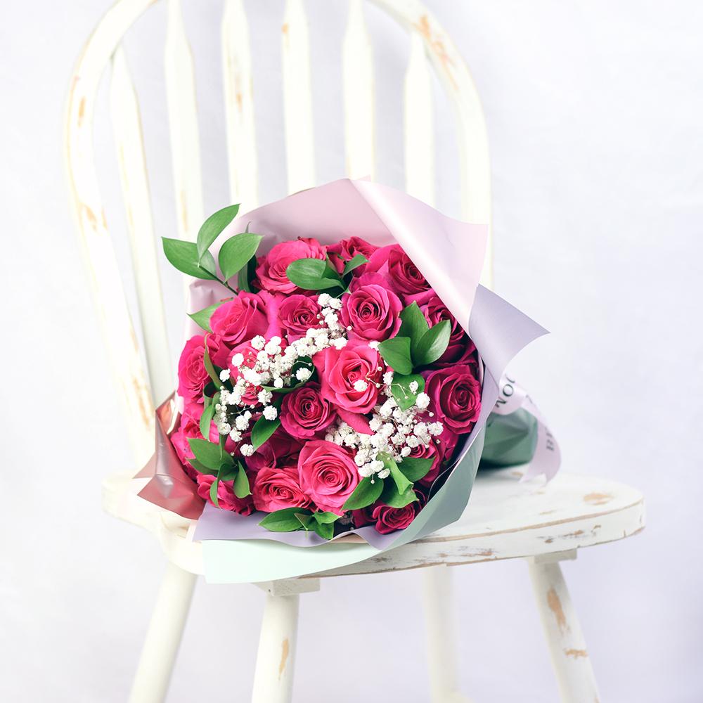 Pink Passion Rose Bouquet - Heart & Thorn flower delivery - pink rose bouquet in floral wrap