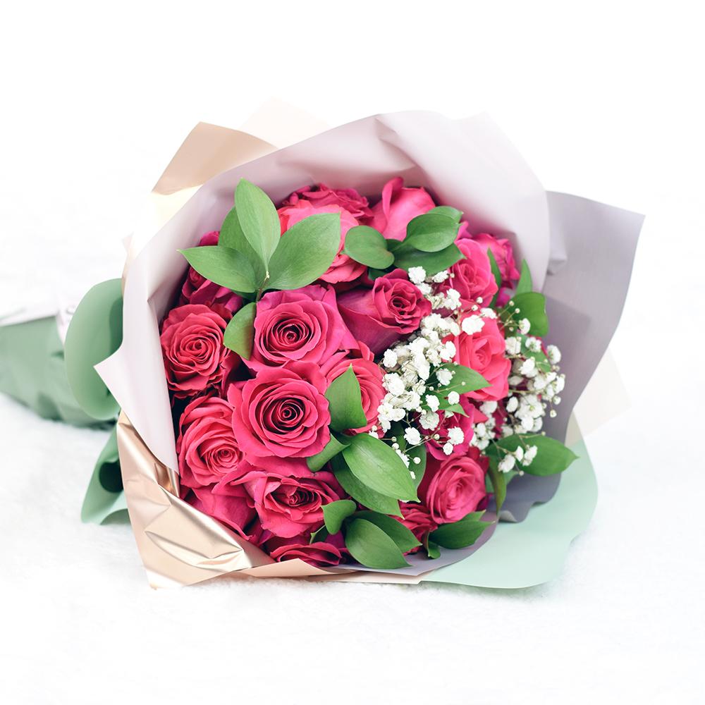 Pink Passion Rose Bouquet - Heart & Thorn flower delivery - pink rose bouquet in floral wrap