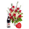 Rose and Hydrangea Vase with Wine from Heart & Thorn USA - Flower Gift Basket - USA Delivery