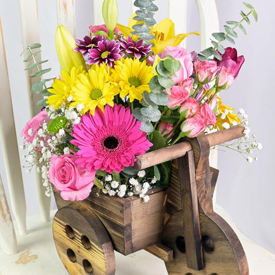 Mother's Day Floral Wooden Cart - Heart & Thorn flower delivery - USA delivery