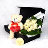 Valentine’s Day 12 Stem White Rose Bouquet With Box & Bear - Heart & Thorn flower delivery - USA delivery