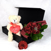 Valentines Day 12 Stem Red Rose Bouquet With Box & Bear - Heart & Thorn flower delivery - USA delivery